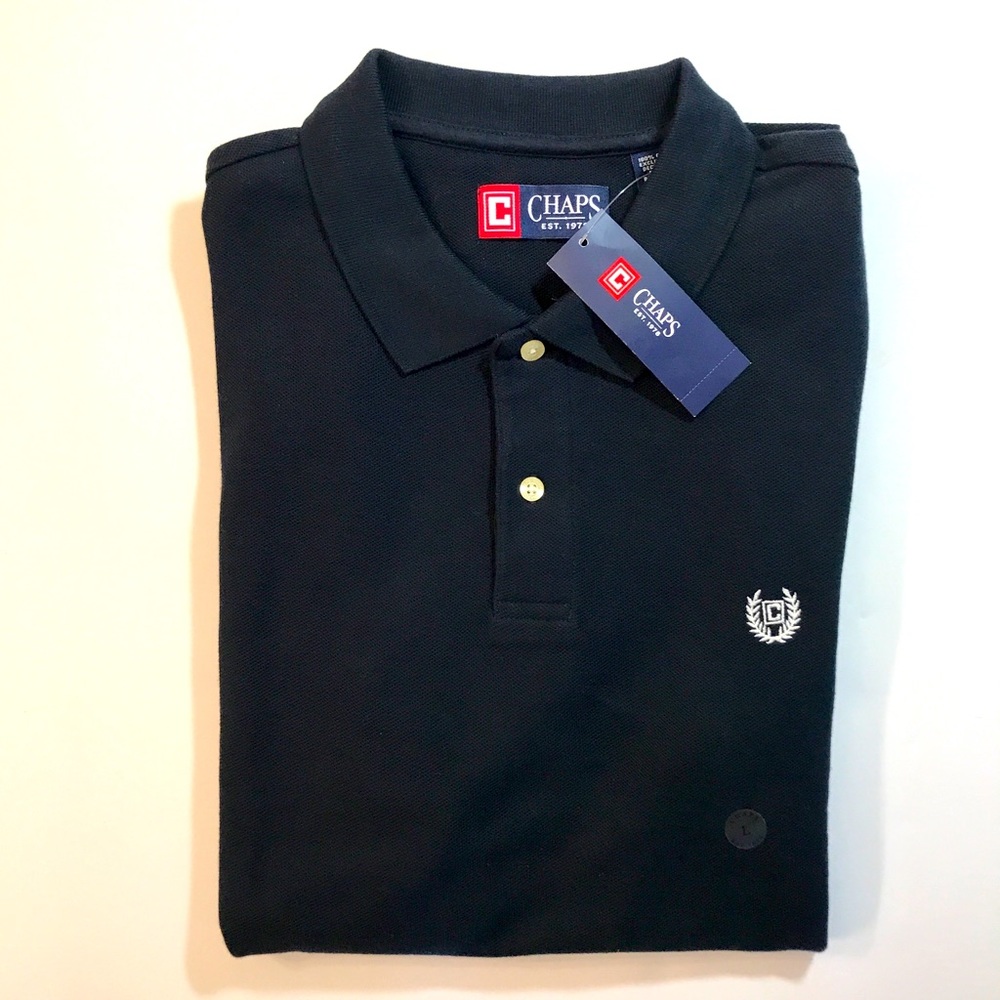 Chaps Men’s Polo Sz Large Solid Navy Blue